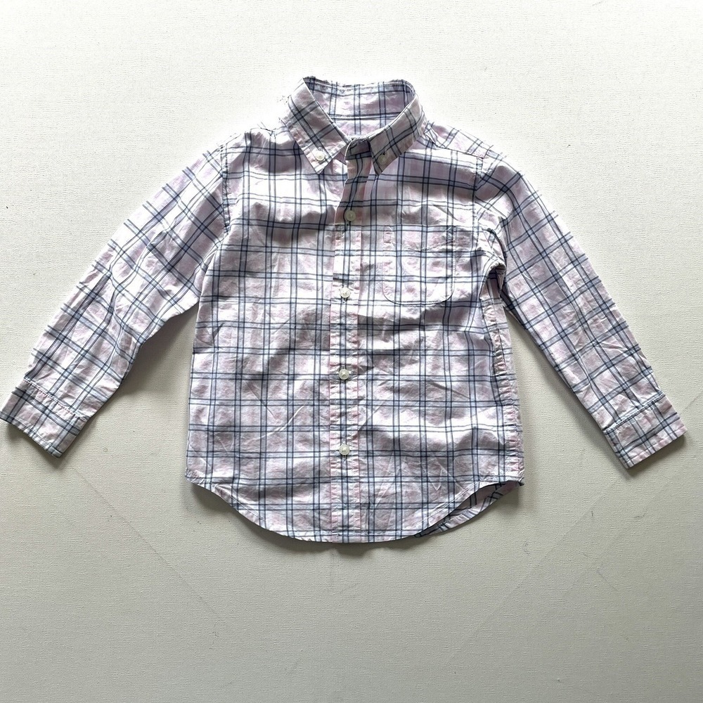 Janie and Jack Shirt Boys 2T Pink Gray Plaid Button Down Long Sleeve Dress Top